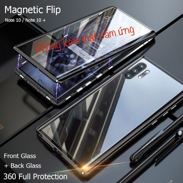 Galaxy Note 10_Ốp lưng Likgus Case Mặt Lưng Kính 9H Viền Nhôm Hít Nam Châm