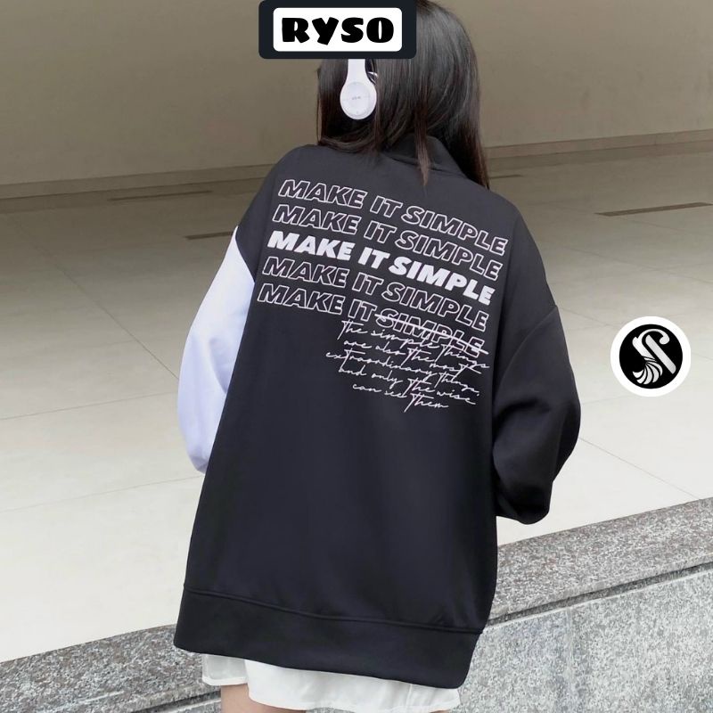 Áo Khoác Bomber Nỉ Bông Nam Nữ Form Rộng Unisex Dày Mịn Phối 2 Màu Trắng Đen RYSO | BigBuy360 - bigbuy360.vn