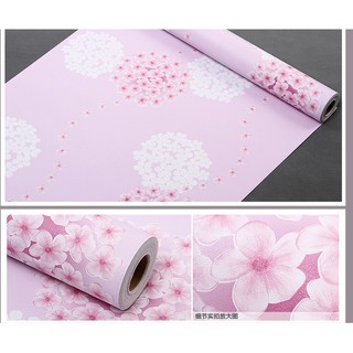 Giấy Dán Tường Đóa Tú Cầu chùm màu hồng khổ rộng 45cm có keo sẵn cao cấp