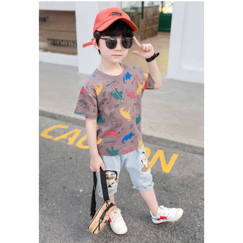 Set quần jean mềm NY áo khủng long bé trai