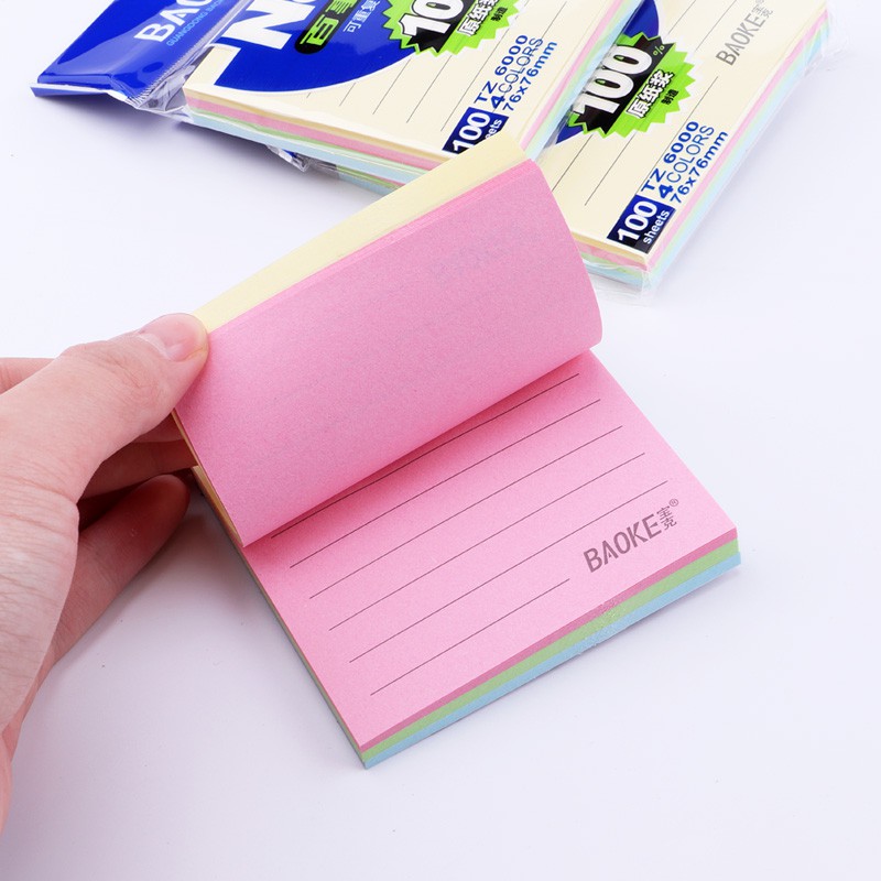 COMBO 2 XẤP Giấy Ghi Chú - Sticky Note 4 Màu Pastel Có Dòng Kẻ - 100 tờ Baoke TZ6000