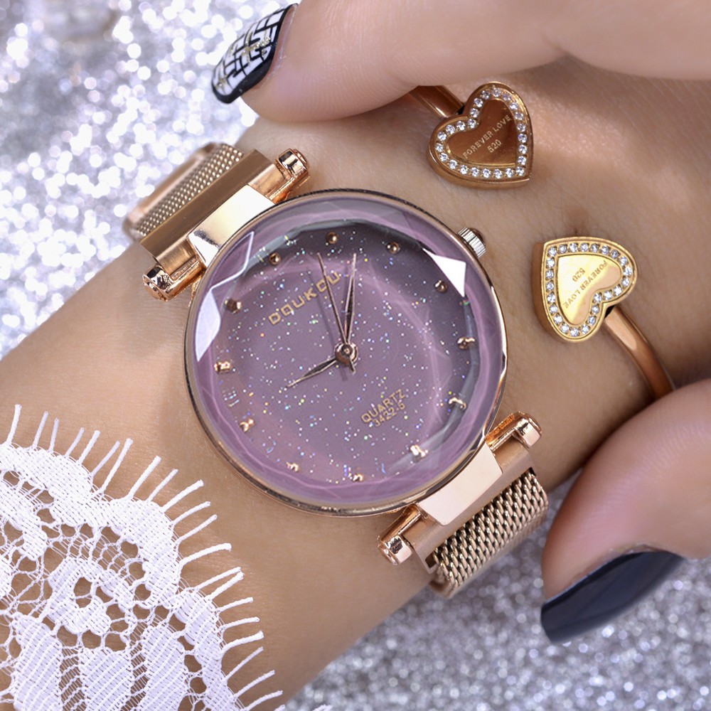 Đồng hồ nữ DOUKOU DK3422M ánh sao đêm mặt vát 3D dây thép lụa khóa nam châm | BigBuy360 - bigbuy360.vn