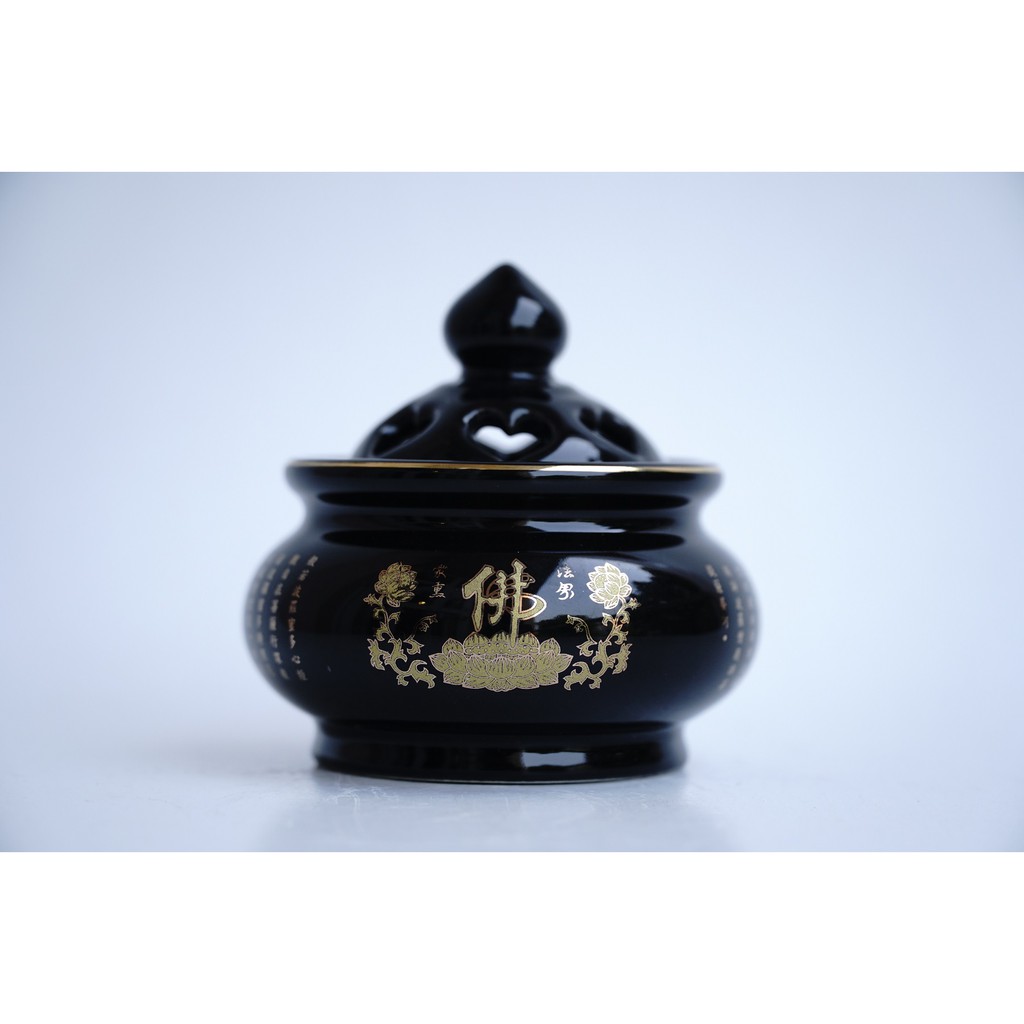 Lư xông trầm hương gốm sứ sen Phật Chú Đại Bi, hủ đốt trầm mạ vàng bình an - Nhiều màu | BigBuy360 - bigbuy360.vn