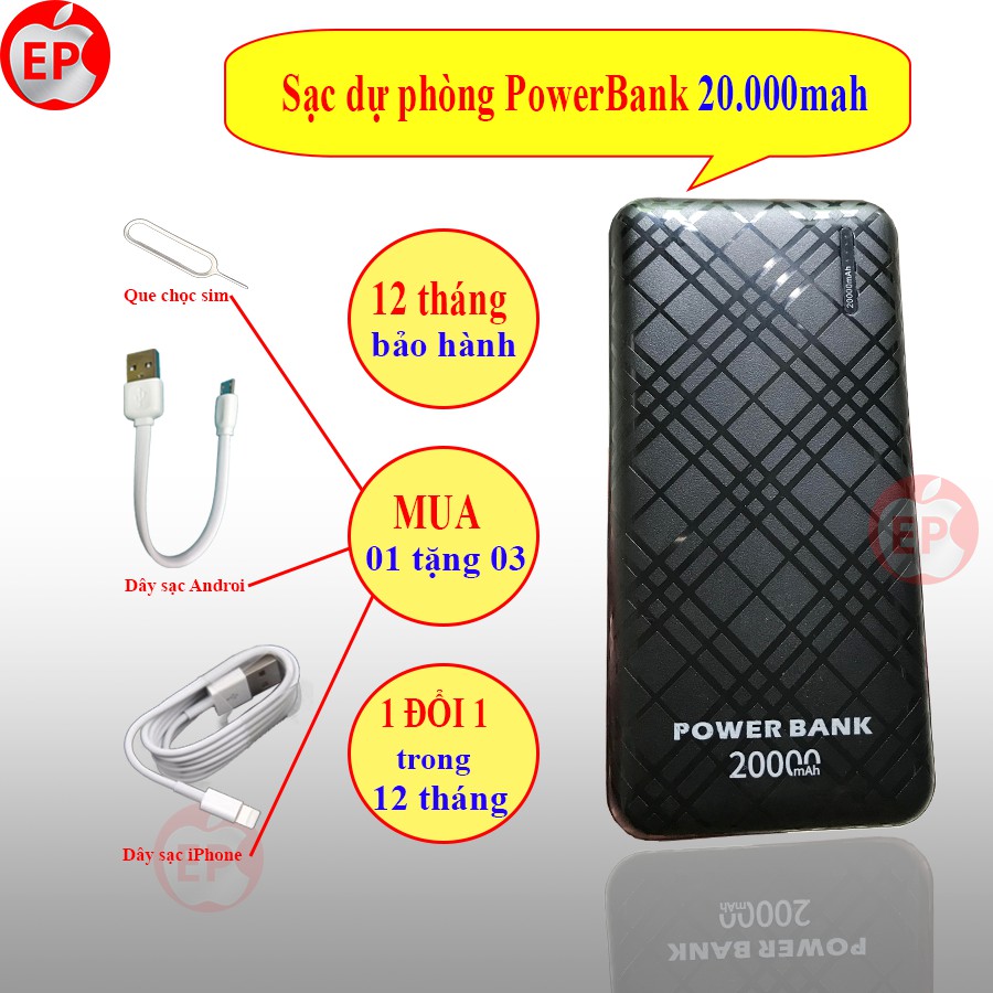 Sạc dự phòng 10000mAh - 20000mAh bảo hành 12 tháng [1 ĐỔI 1] [MUA 1 TẶNG 3]