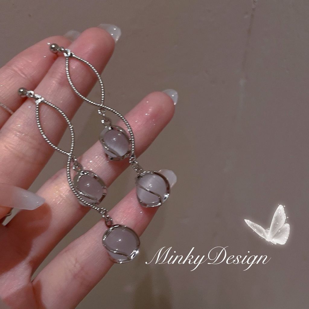 Bông tai dáng dài đính đá opal sang trọng