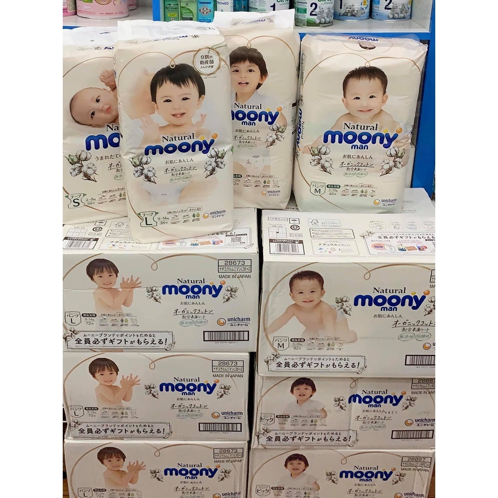 Bỉm Moony Natural FREESHIP Moony Natural Nội Địa Chính Hãng - Bỉm Moony Dán/Quần Đủ Size NB63/S58/M48/L36/XL32