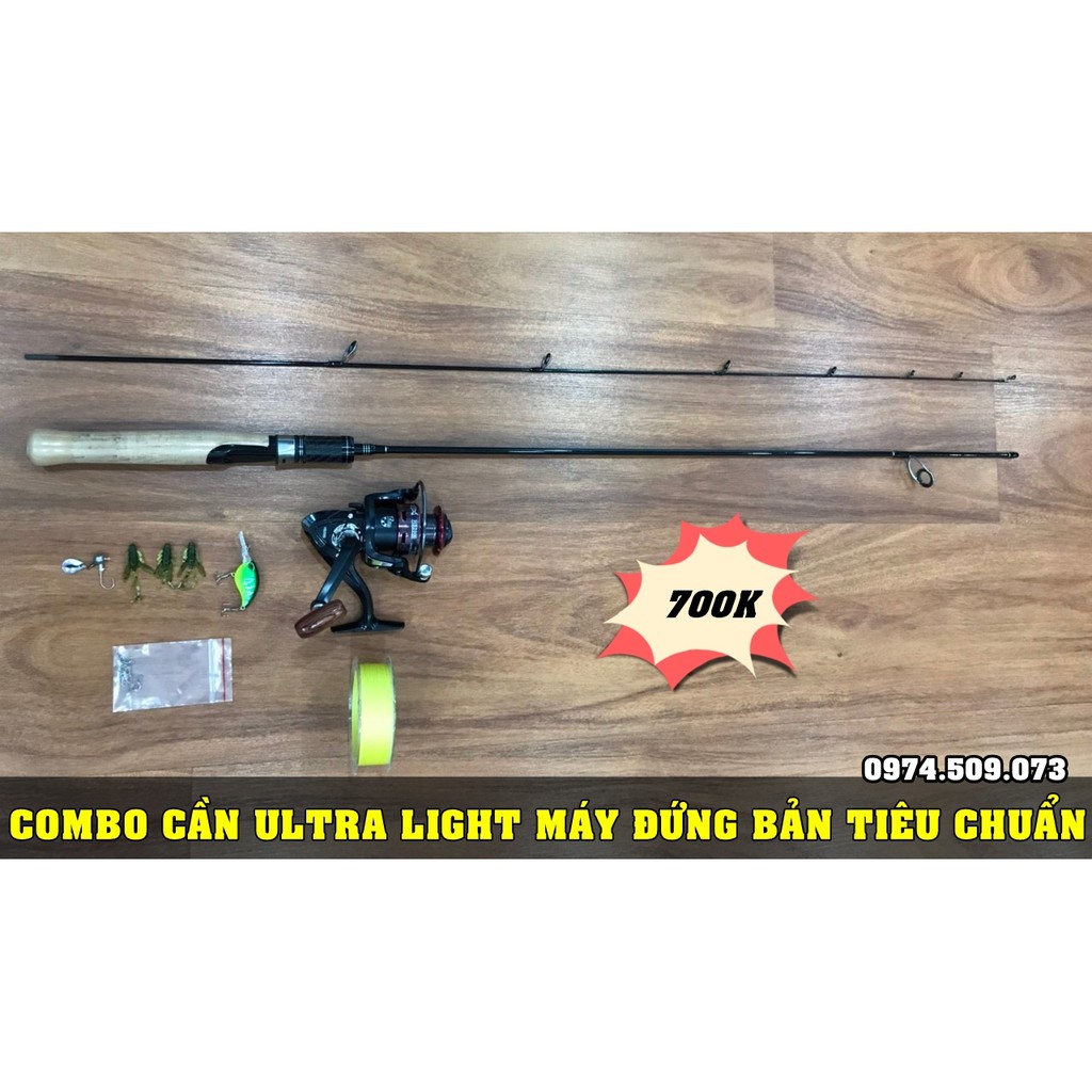 Combo cần câu siêu mềm Ultra Light - Combo Tiết kiệm 700k - Đủ cần, dây dù chuyên dụng, máy và 2 mồi