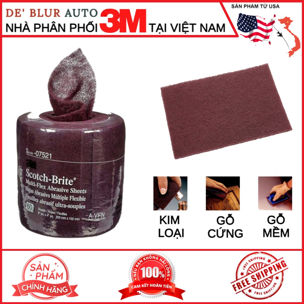 Bùi nhùi cước cao cấp 3M 07521 Scotch Brite Multi-Flex Abrasive Sheet Roll Very Fine Grade 203.2mm x 6.096m  - deblur