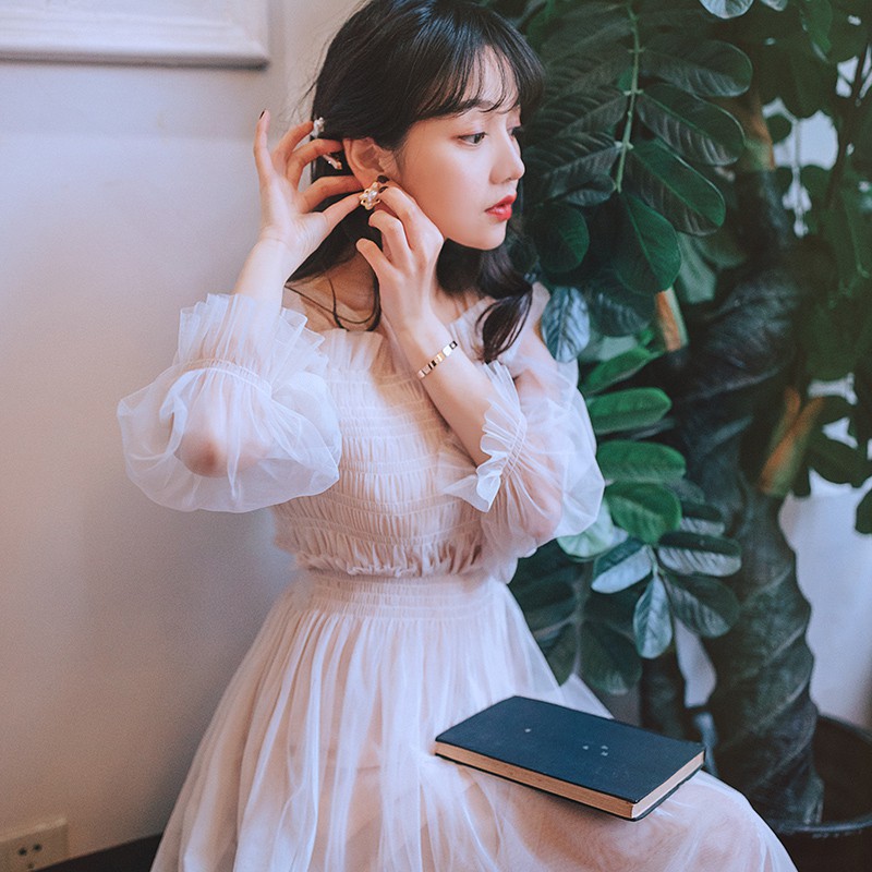 Lady Dress- Váy voan trắng dài