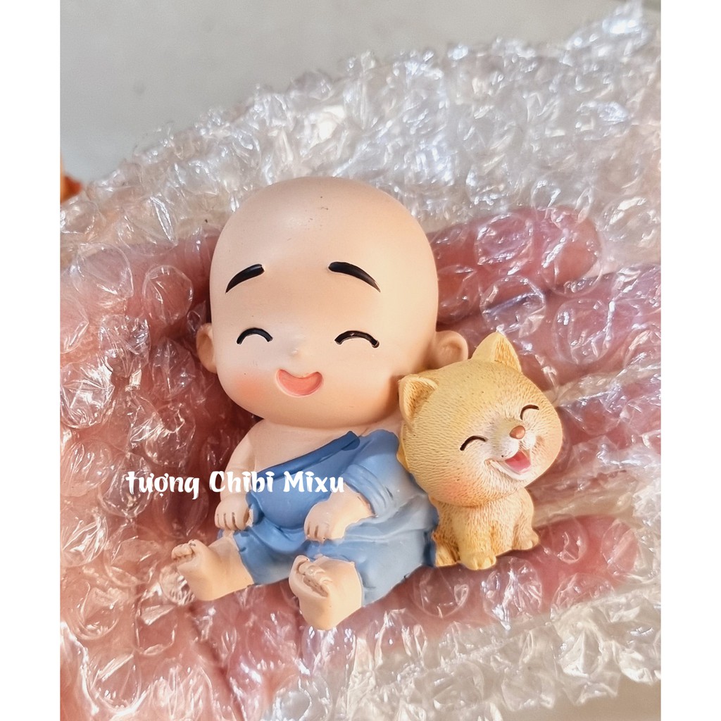 Bộ 04 chú tiểu áo xanh - mẫu ngồi 6cm