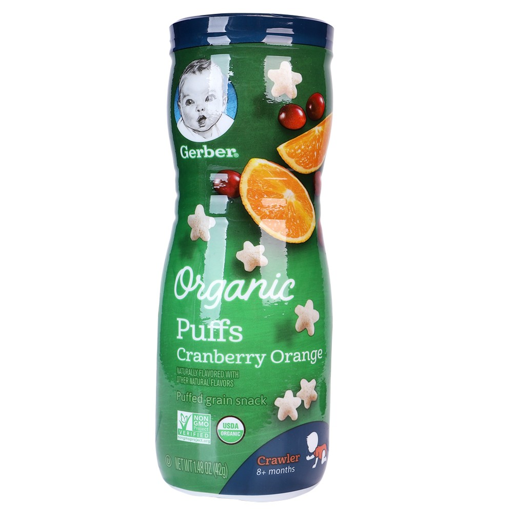 (nhiều vị) Bánh Ăn Dặm Gerber Organic Puffs Vị Nam Việt Quất Cam - Hộp 42 Gram