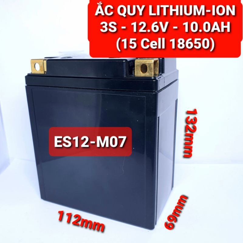 Achun.vn -ES12-M07-ẮC QUY LITHIUM-ION  3S- 12.6V- 10.0AH(15 viên 18650) - Khởi động xe máy