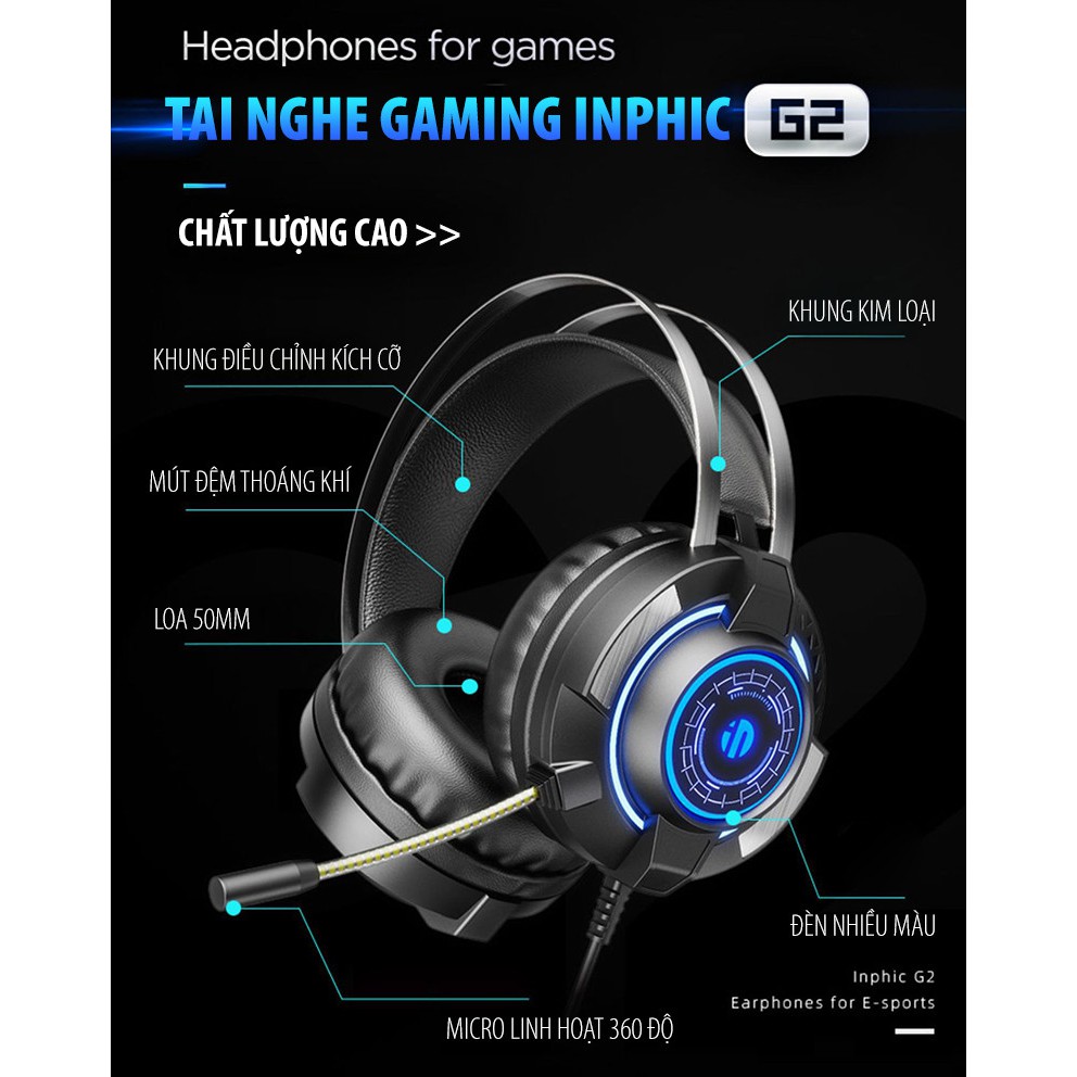 Tai Nghe Gaming Inphic G2 âm thanh vòm nổi 7.1 siêu bass có micro - Home and Garden