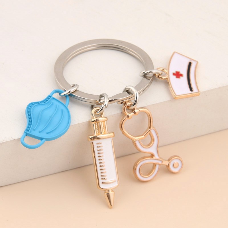Mới Móc Khóa Kim Loại Hình Ống Tiêm Bác Sĩ Dễ Thương