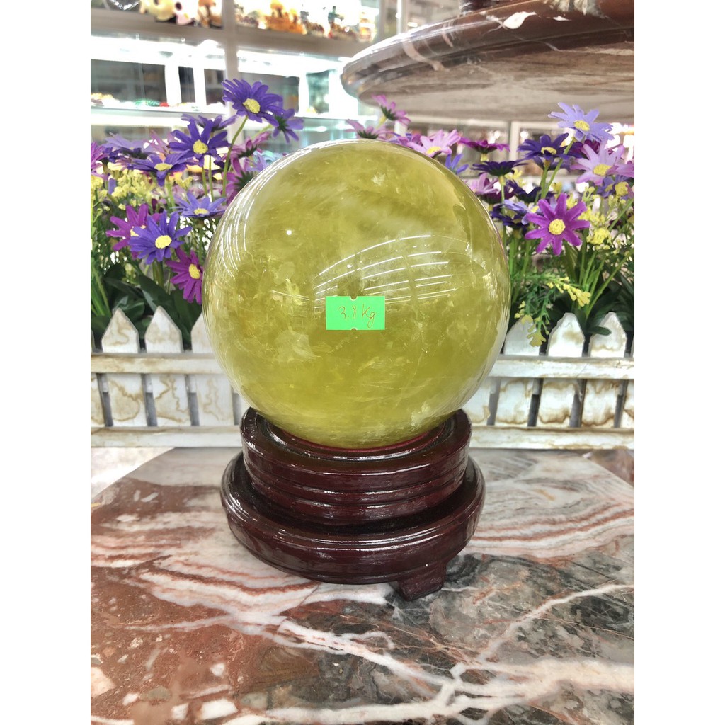 Quả cầu phong thủy đá citrine vàng - Đường kính 13,8 cm