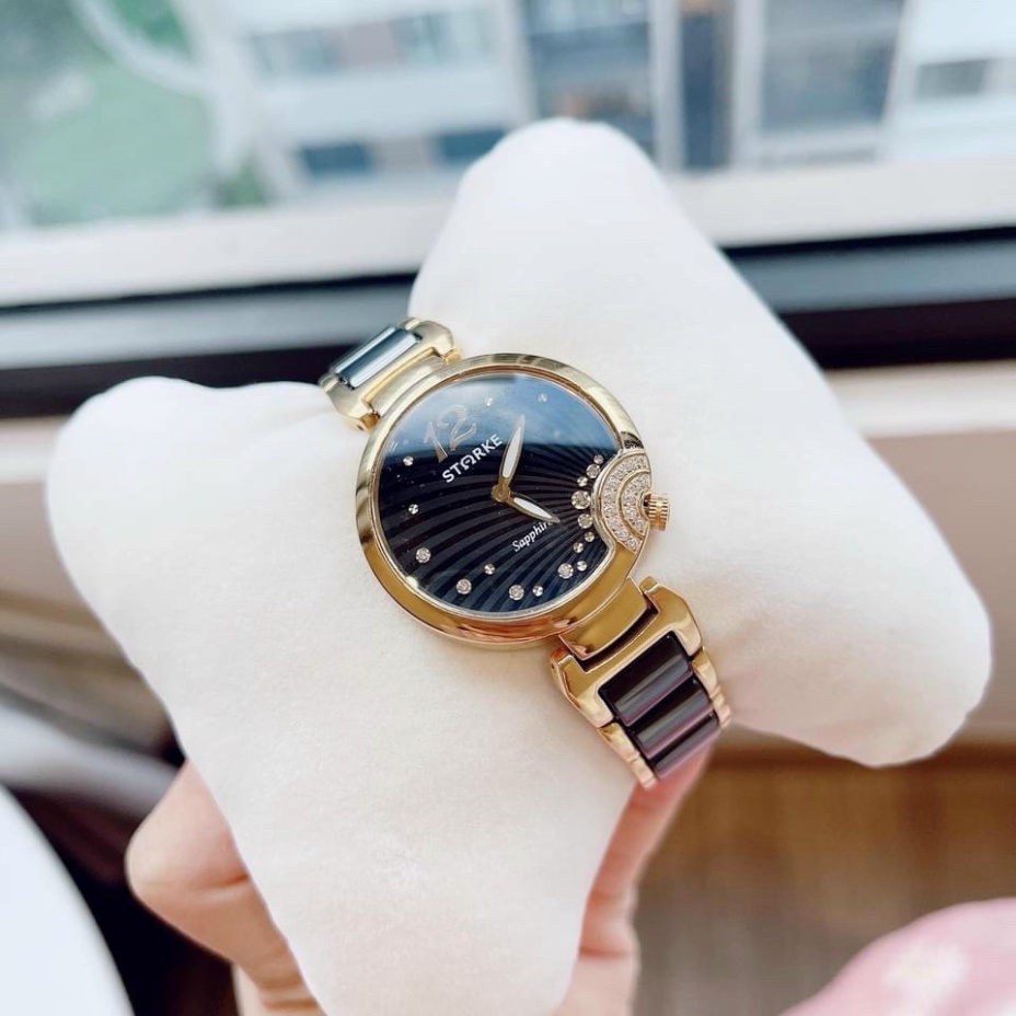 Đồng hồ nữ Starke quai đá ceramic viền gold , hoa hậu đội vương miện  , chống nước. kèm video hình ảnh tự chụp
