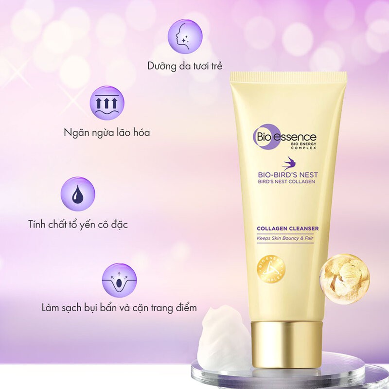 Sữa Rửa Mặt Bio-essence Dưỡng Da Săn Mịn Rạng Ngời Bio-Bird’s Nest Collagen Cleanser 100g
