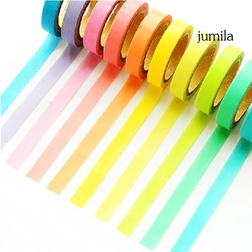 Set 10 Cuộn Băng Dính Washi Nhiều Màu Dùng Cho Trang Trí