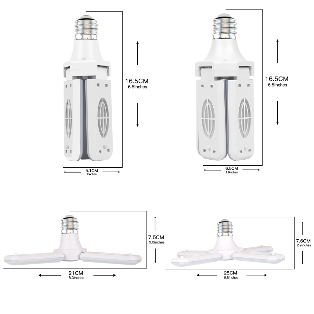 Led Garage Lights, Super Bright 40W Daylight Light Bulbs 4000LM Deformable Garage Ceiling LED Shop Lights 45W Ceiling LED Bulb Fan Blade Trefoil lamp LED three leaf light Fan light LED folding garage lig LED Folding Garage Light Trefoil Bulb Wide Highligh