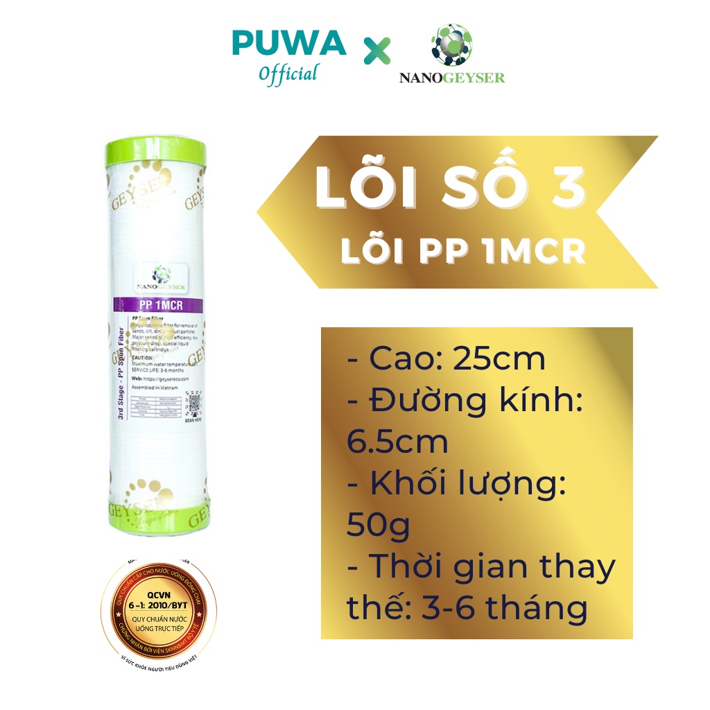 Bộ lõi 123 máy RO NANO GEYSER, Bộ lõi 123 máy Kangaroo, Bộ lõi 123 máy Karofi, Bộ lõi 123 máy Mutosi, PP5 mcr,GAC,PP1mcr
