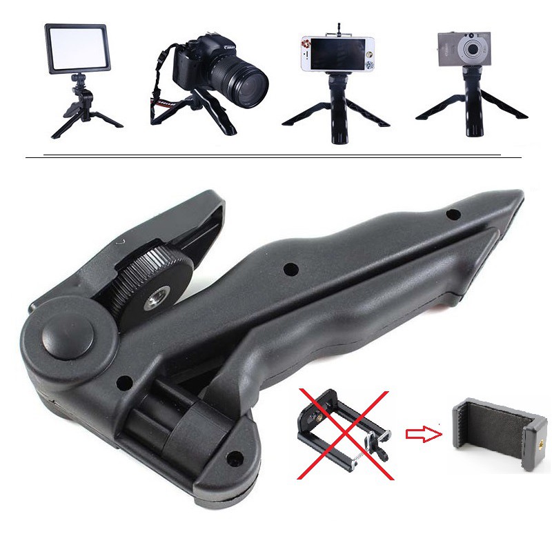 Chân Tripod Handgrip mini xếp gọn (Đen) + Giá kẹp điện thoại loại tốt