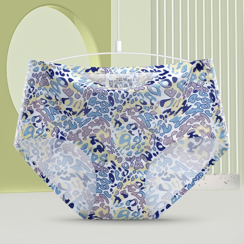 Quần Lót Lụa Lạnh Không Đường May Lưng Vừa Size Lớn In Họa Tiết Phong Cách Mới Dành Cho Nữ Sinh
