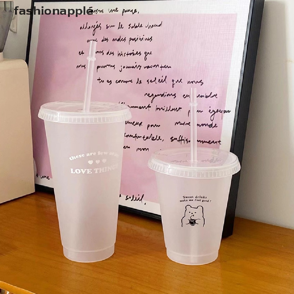 Bình Nước Nhựa Có Nắp Kèm Ống Hút Họa Tiết Dễ Thương