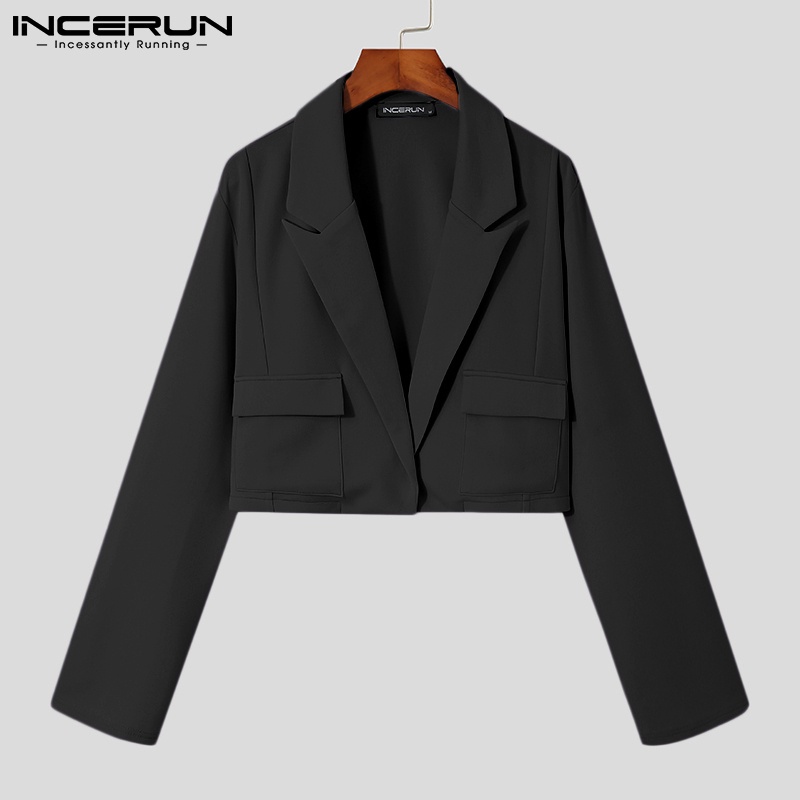 Áo khoác blazer INCERUN tay dài cài nút 3 màu đơn sắc thời trang giản dị cho nam