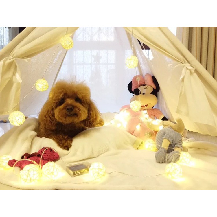 Đèn cầu mây thái lan 10 bóng, 20 bóng (màu trắng) quả cầu size 5cm | BigBuy360 - bigbuy360.vn