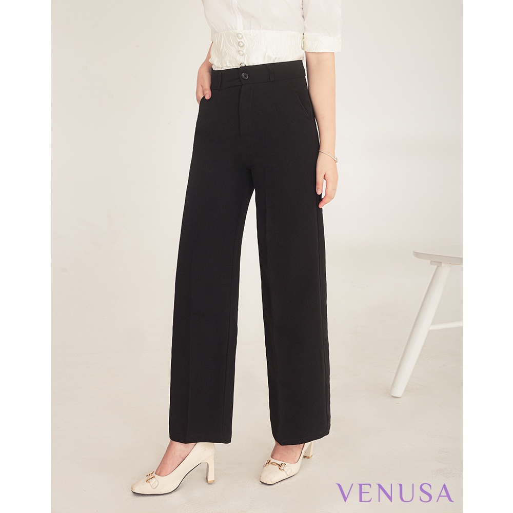 Quần suông nữ cạp cao tôn dáng, quần ống rộng công sở không nhăn VENUSA Q002