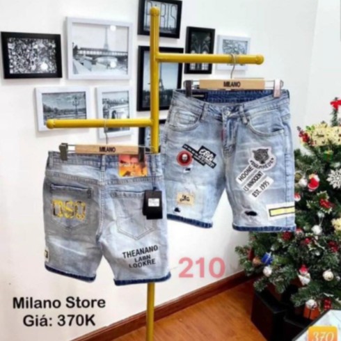 Quần short jean nam màu xám thêu logo chất bò - quần lửng bò nam co giãn thời trang cao cấp Pn_shop90 ms207