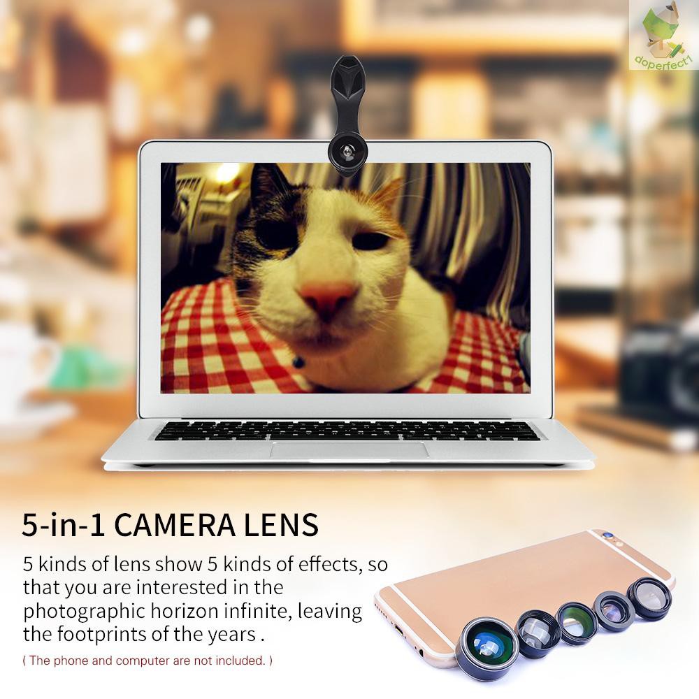 Bộ lens Điện Thoại 5 Trong 1 apexel apl-dg5h 5 Trong 1 198° Ống Kính fisheye Góc Rộng Xoay 15x macro 2x 0.63x