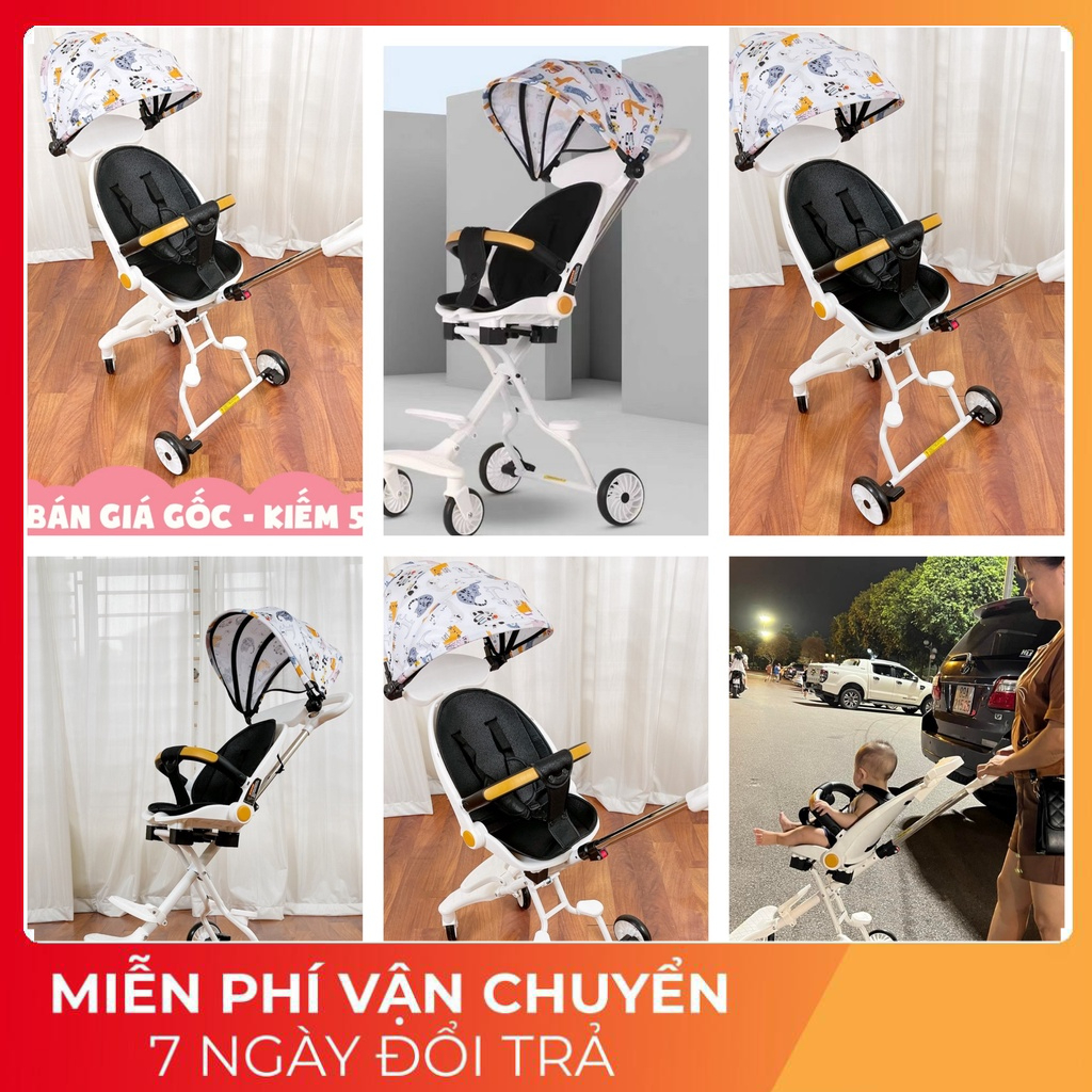 Xe đẩy cho bé, - NGẢ SÂU 360- Xe đẩy gấp gọn em bé đi du lịch, đi chơi siêu gọn nhẹ an toàn 4 bánh 2 chiềuVC