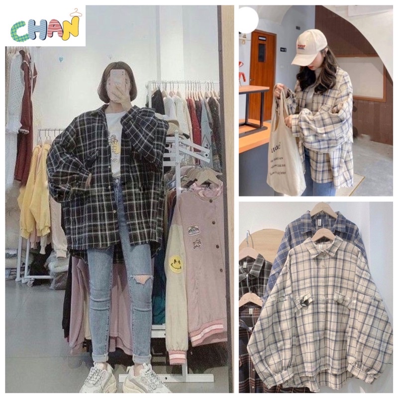 Áo Sơ Mi Kẻ Tay Phồng Ulzzang Phong Cách Hàn Quốc Chan House