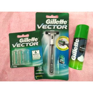 Dao cạo râu Gillette Vector lưỡi kép+2 lưỡi dao+ kem cạo râu Gillette 50g