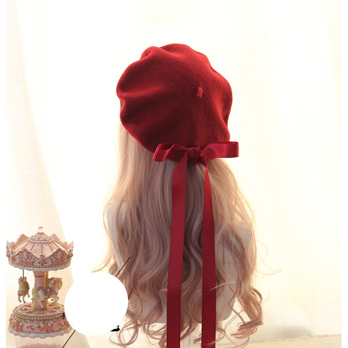 YAS0077-Mũ nồi lolita phối ren đính nơ