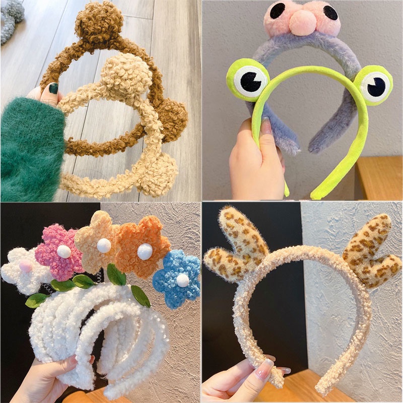 Băng Đô Cài Tóc Vải Cotton Đính Tai Gấu Hoạt Hình Kiểu Hàn Quốc Dễ Thương