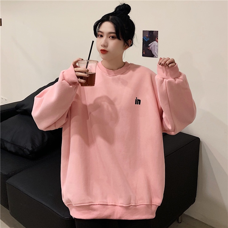 Áo sweatshirt dáng rộng tay dài cổ tròn dễ phối đồ thời trang Hàn Quốc