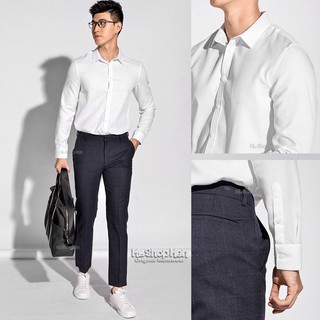 Áo Sơ Mi Nam Trắng, Xớ Vải Chéo Chất Cotton Dày Dặn Hàng Cao Cấp