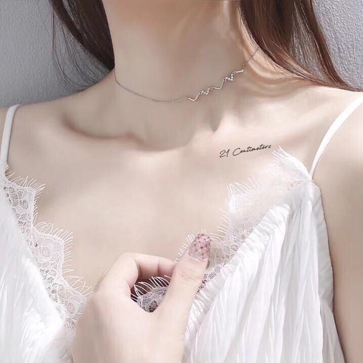 Dây chuyền bạc 21 Centimeters Choker Ziczag Đính Đá