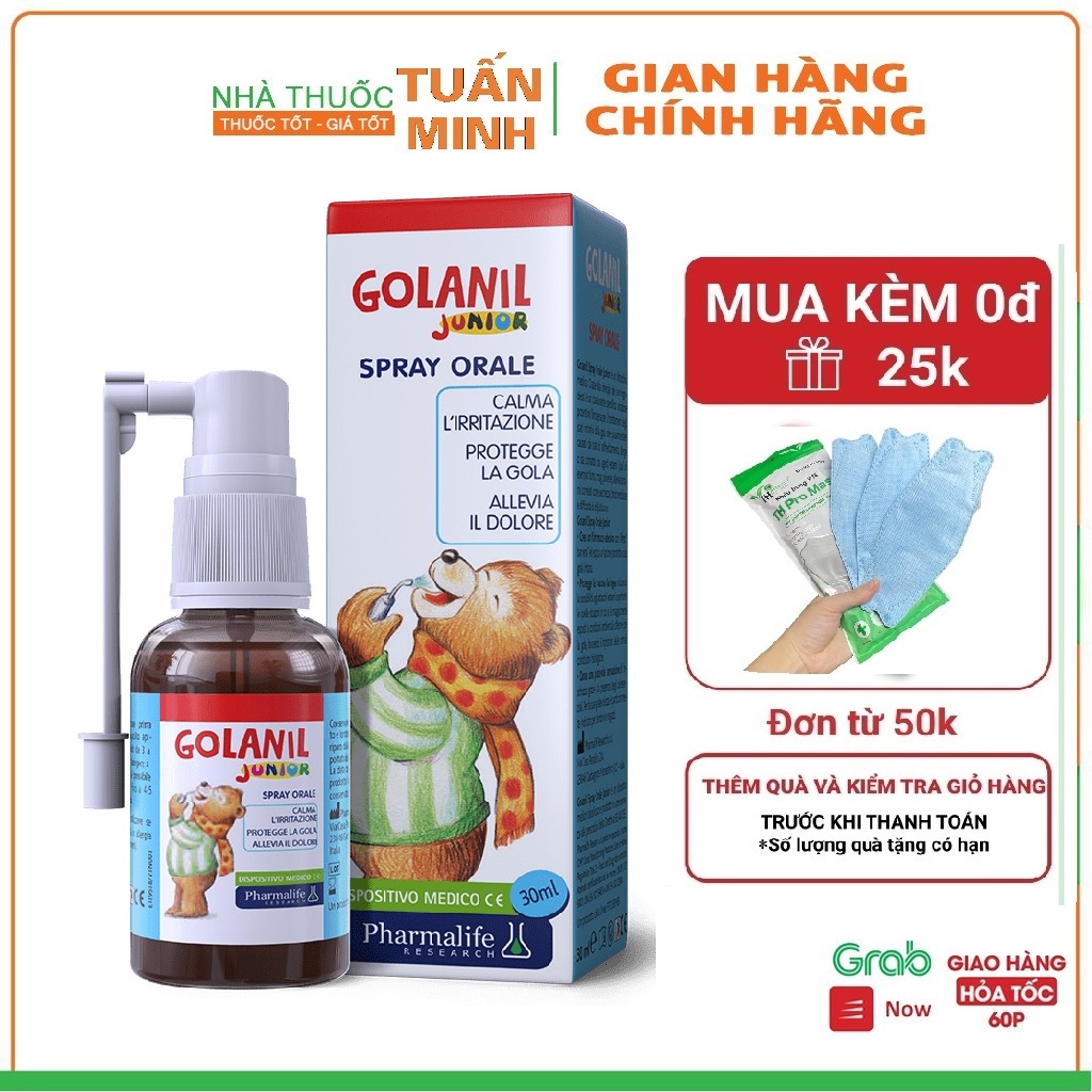 Golanil Junior Spray Orale - Giúp giảm ho giảm đau rát họng, khản giọng thông họng tức thì cho bé (Lọ 30ml)