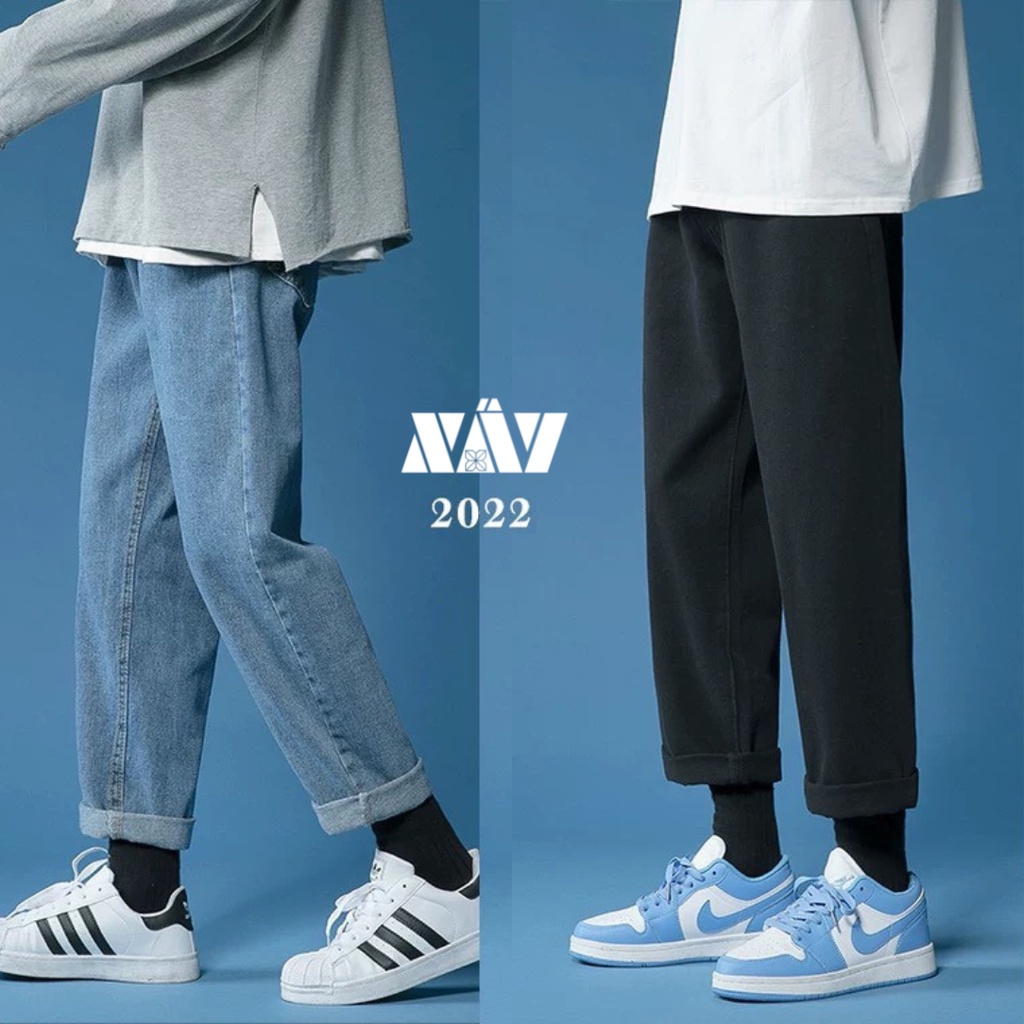 Quần jean nam, xanh, đen chất bò dáng xuông đứng XAYAX. Quần baggy nam, jeans, ống suông rộng Hottrend