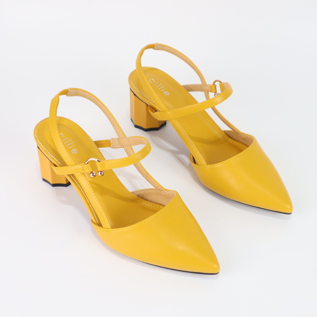 Giày sandal cao gót nữ mũi nhọn thanh lịch hở hậu ôm chân gót trụ 5cm quai thun êm mềm đi học đi làm đi chơi Cillie 1065