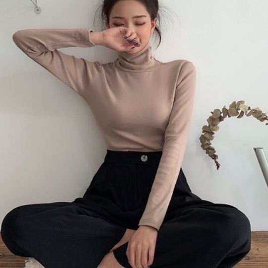 Áo thun body cổ lọ tay dài chất thun lụa mặc mát ( VIDEO THẬT).