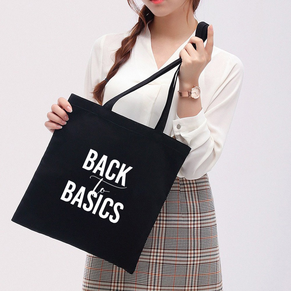 Túi Vải Tote Ginko Có Dây Kéo Khóa ( túi con bên trong ) Phong Cách ulzzang Hàn Quốc In Hình Back To Basics B08