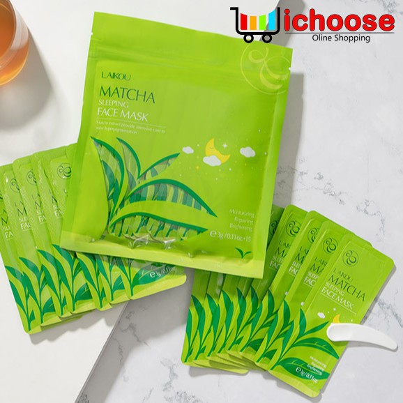 Bộ 15 gói Mặt nạ ngủ trà xanh Laikou Matcha Mud Mask giúp dưỡng ẩm và làm trắng da