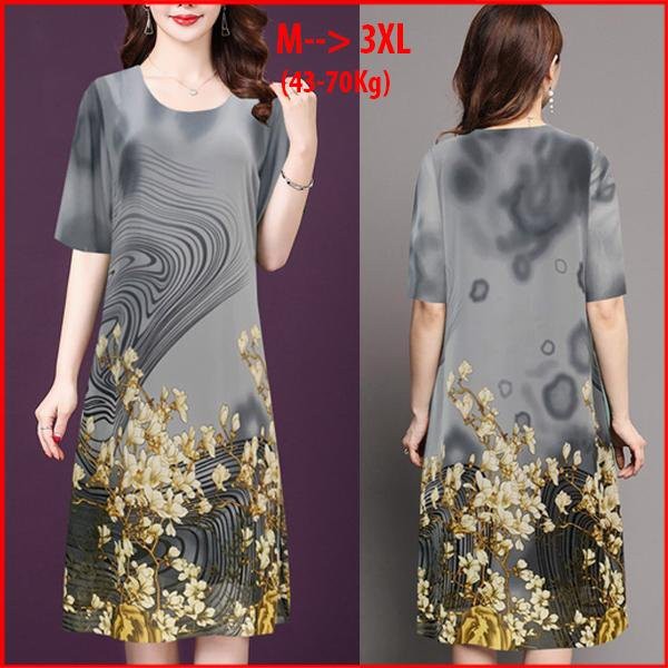 GOTI - Đầm Trung Niên Dáng Suông Rộng Eo Dáng Dài Tay Lỡ Cao Cấp Tặng Mẹ 3313 3244
