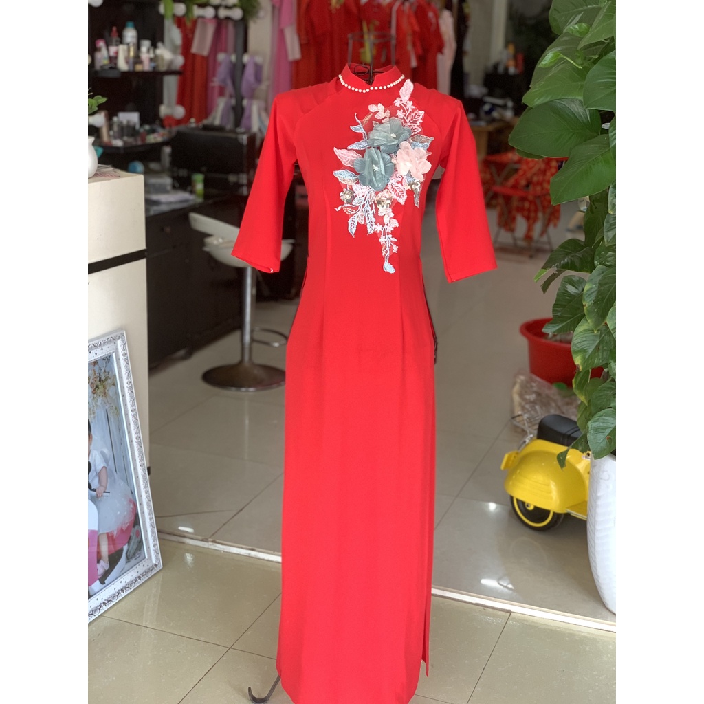 ÁO DÀI ĐỎ ĐÍNH HOA
