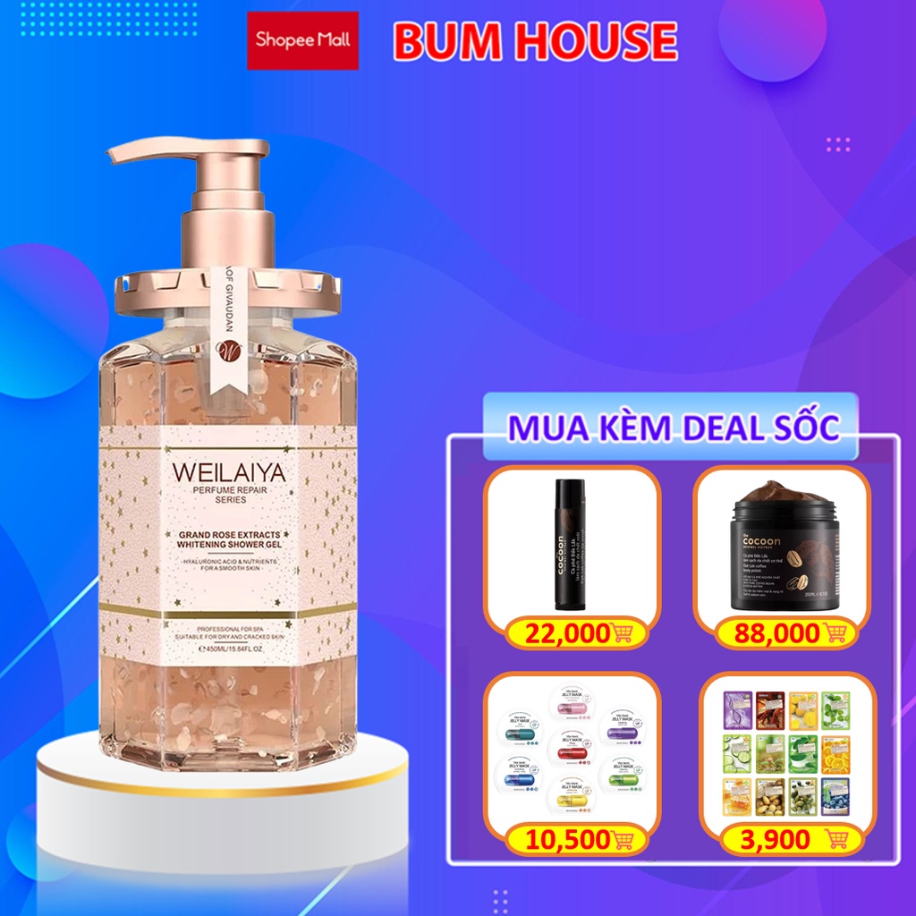 Sữa tắm nước hoa Weilaiya tinh chất hoa hồng Damask 450ml
