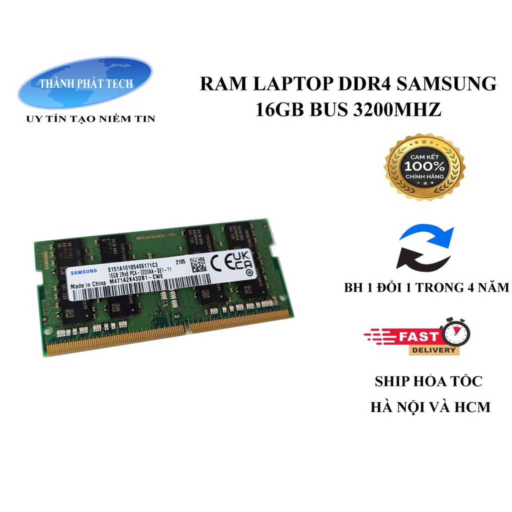 Ram Laptop DDR4 16GB Bus 3200 Samsung,Skhynix,Micron,Kingston.Chính hãng bảo hành 1 đổi 1 trong 4 năm